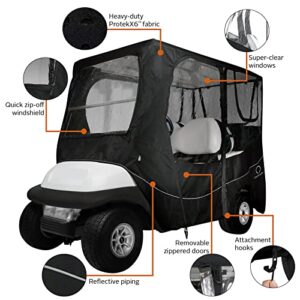 Classic Accessories Fairway Long Roof 4-Person Deluxe Golf Cart Enclosure, Black with Clear Windows