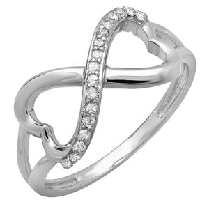 dazzlingrock collection 0.15 carat (cttw) 14k diamond promise two double heart infinity love ring, white gold, size 9