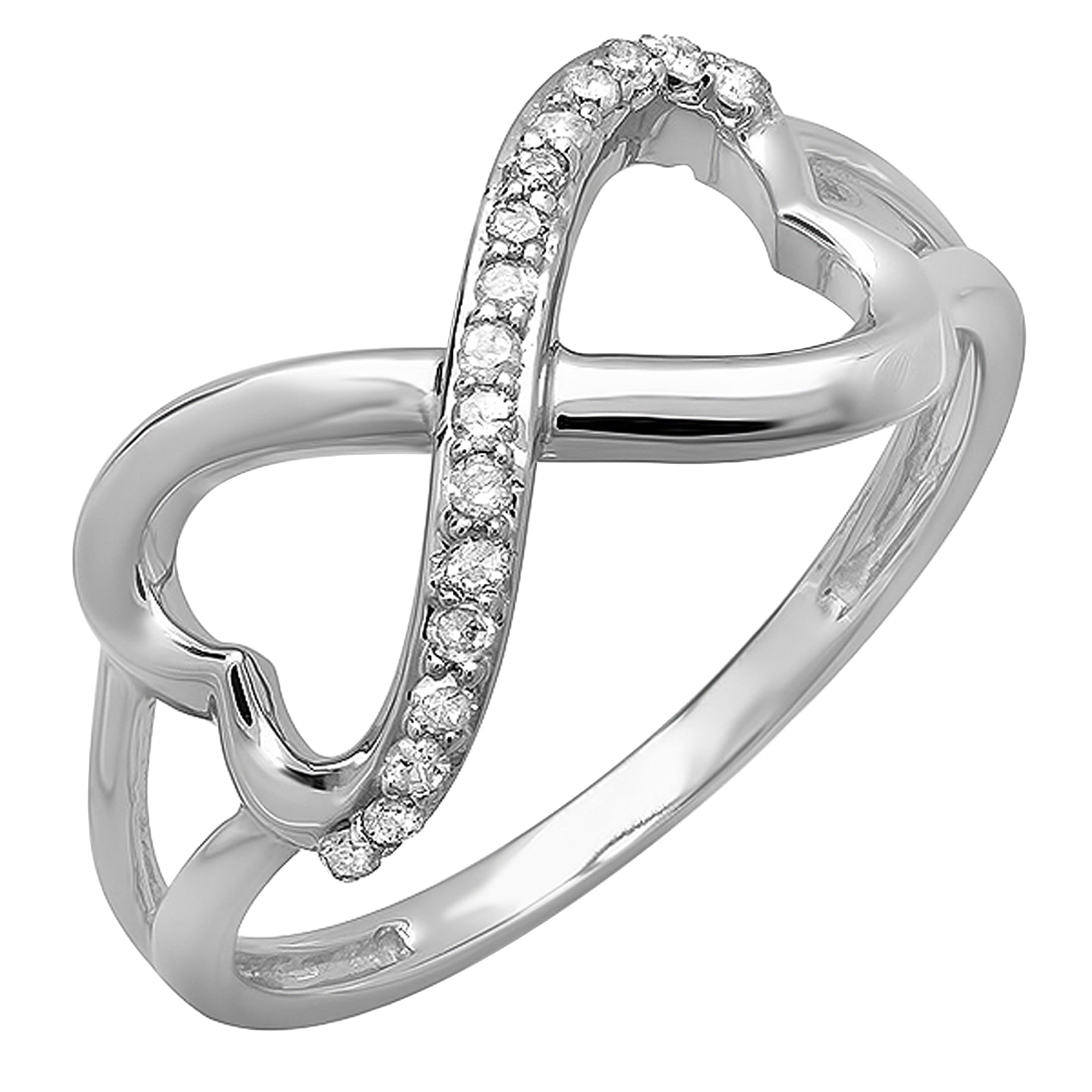 Dazzlingrock Collection 0.15 Carat (Cttw) 14k Diamond Promise Two Double Heart Infinity Love Ring, White Gold, Size 9