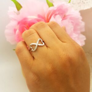 Dazzlingrock Collection 0.15 Carat (Cttw) 14k Diamond Promise Two Double Heart Infinity Love Ring, White Gold, Size 9