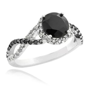 10k white gold alternating stone halo band black diamond infinity engagement ring (size 6.75)