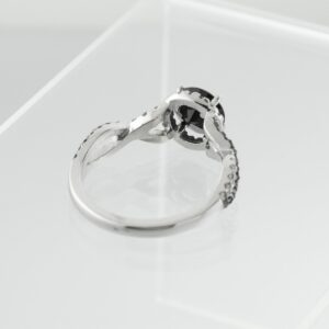 10k White Gold Alternating Stone Halo Band Black Diamond Infinity Engagement Ring (Size 6.75)