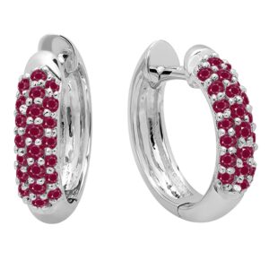 dazzlingrock collection 0.30 carat (ctw) 18k round ruby ladies pave set huggies hoop earrings 1/3 ct, white gold