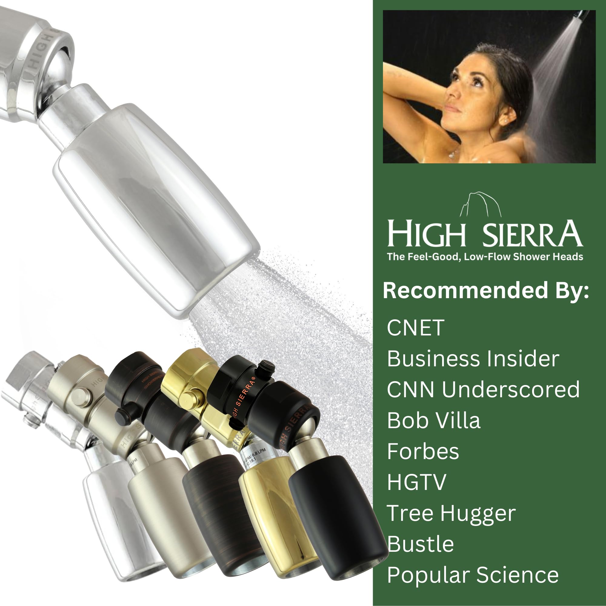 High Sierra Showerheads® - Solid Metal 1.5 GPM High-Efficiency, Low-Flow Shower Head with Pressure Control Valve that Shuts It Off to Just a Trickle - Chrome