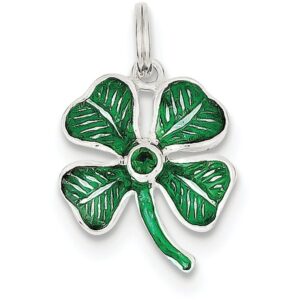 fjc finejewelers sterling silver enameled 4-leaf clover with green glass stone charm