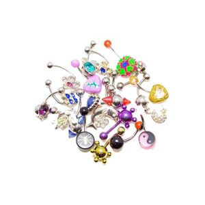 bodyjewelryonline 12 random belly navel rings 316l surgical steel comfortable and long lasting 14 gauge - 7/16 inche (11mm) piercing jewelry - sold as a pack of 12