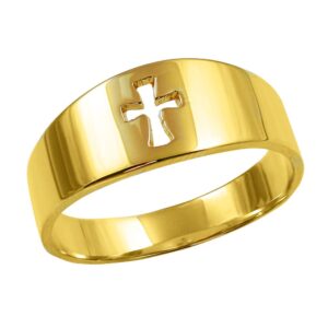 Religious Jewelry High Polish 10k Yellow Gold Cut-Out Christian Cross Band Ring (Size 6.5)