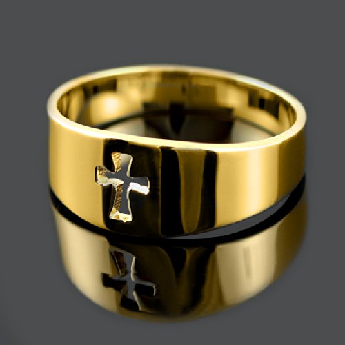 Religious Jewelry High Polish 10k Yellow Gold Cut-Out Christian Cross Band Ring (Size 6.5)