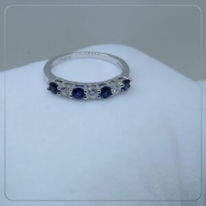 Dazzlingrock Collection 2.5mm Alternate Round Blue Sapphire and White Diamond 7 Stone Wedding Band for Women in 10K White Gold Size 7