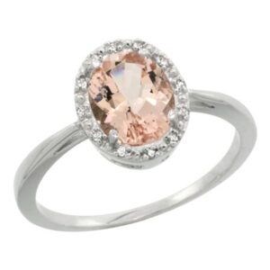 sterling silver natural morganite diamond halo ring oval 8x6mm, 1/2 inch wide, size 10