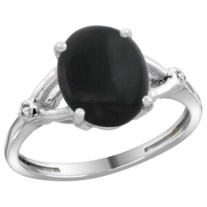 Sterling Silver Diamond Natural Black Onyx Ring Oval 10x8mm 3/8 inch wide size 6.5