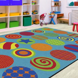 Flagship Carpets Patterned Circles Colorful Multicolor Seating Carpet for a Gathering Place, Children's Classroom Rug or Kids Educational Area, 7'6" x 12', Seats 24, Rectangle