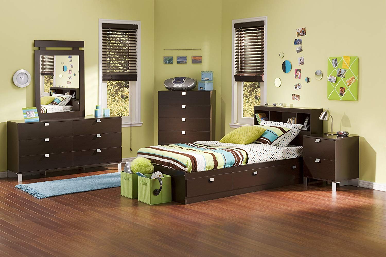 South Shore Twin Storage Bed and Bookcase Headboard, Chocolate