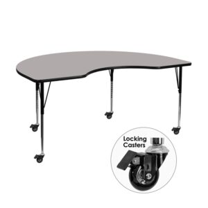 Flash Furniture Mobile 48''W x 72''L Kidney Grey HP Laminate Activity Table - Standard Height Adjustable Legs