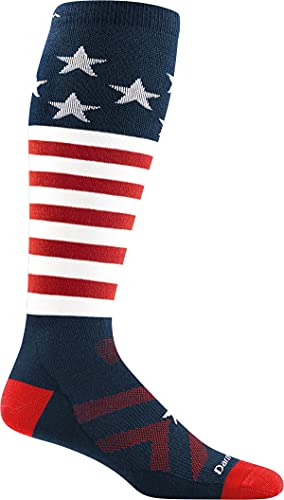 DARN TOUGH (Style 1815) Men's Captain Stripe Snow Sock - Stars and Stripes, Large