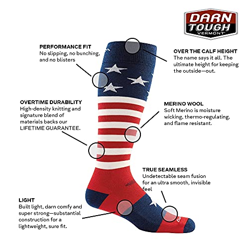 DARN TOUGH (Style 1815) Men's Captain Stripe Snow Sock - Stars and Stripes, Large