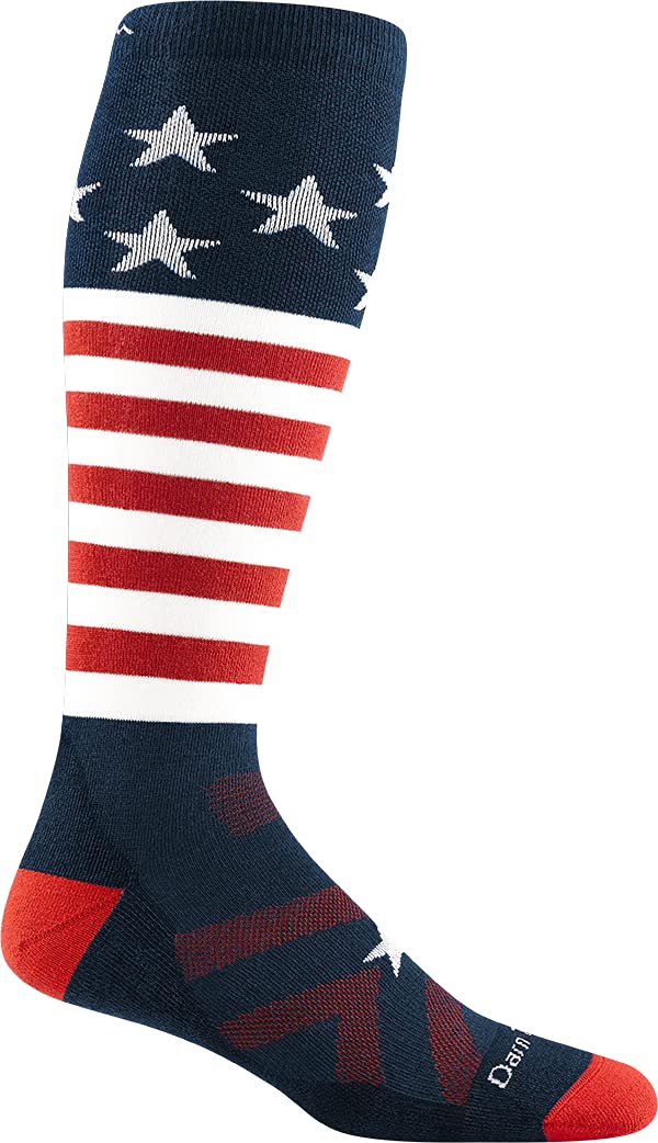 DARN TOUGH (Style 1818) Men's Captain Stripe Snow Sock - Stars and Stripes, Medium