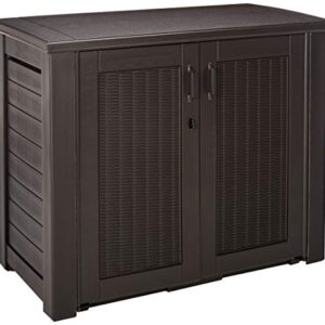 Rubbermaid Decorative Outdoor Storage Cabinet (123 Gal), Weather Resistant, Dark Brown, Organization for Home/Backyard/Pool Chemicals/Toys/Garden Tools/Porch/Patio Cushions