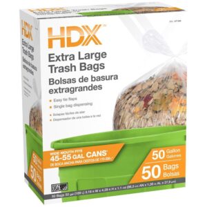 HDX 50 gal. Clear Wave Cut Trash Bags (50-Count)