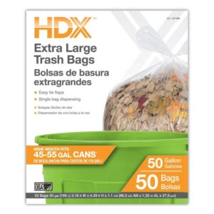 HDX 50 gal. Clear Wave Cut Trash Bags (50-Count)