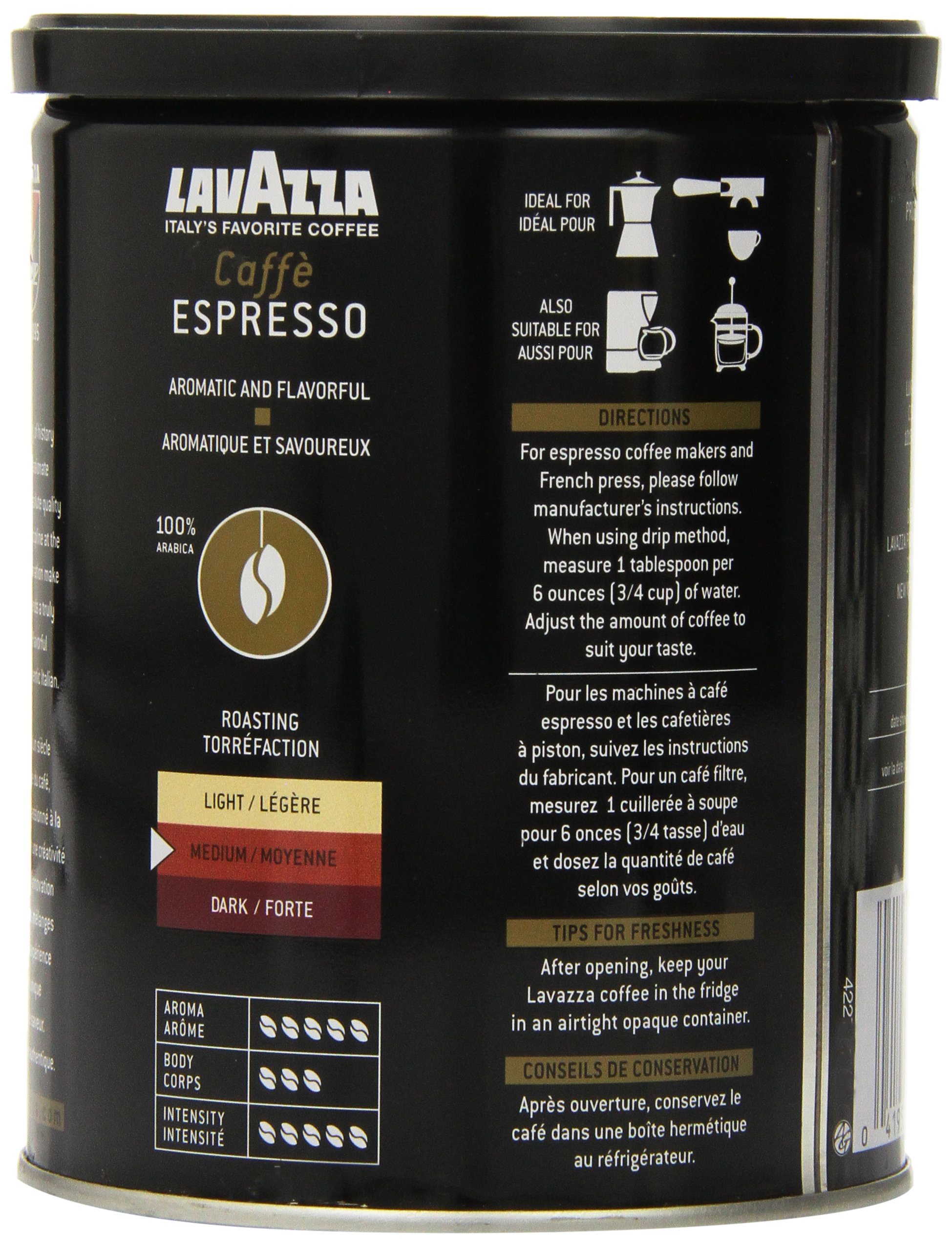 Lavazza Caffe Espresso Ground Coffee, 8-Ounce Cans (Pack of 3)