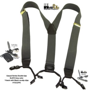 Holdup Brand Casual series Slate Dual Clip Double-Up style Suspenders for Men withNo-Slip® black clips