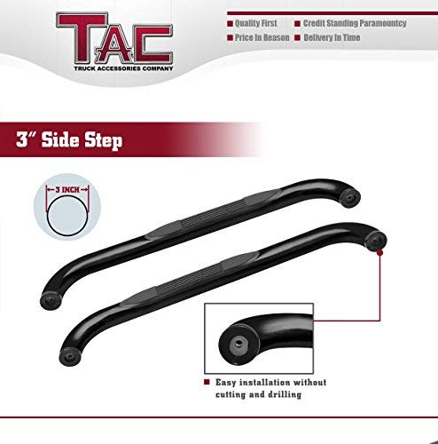 TAC Side Steps Running Boards Fit 1999-2018 Chevy Silverado/GMC Sierra 1500 Regular Cab|1999-2019 Silverado/Sierra 2500/3500 Regular Cab (Exclude C/K Classic) 3" Step Rails Side Bars Nerf Bars