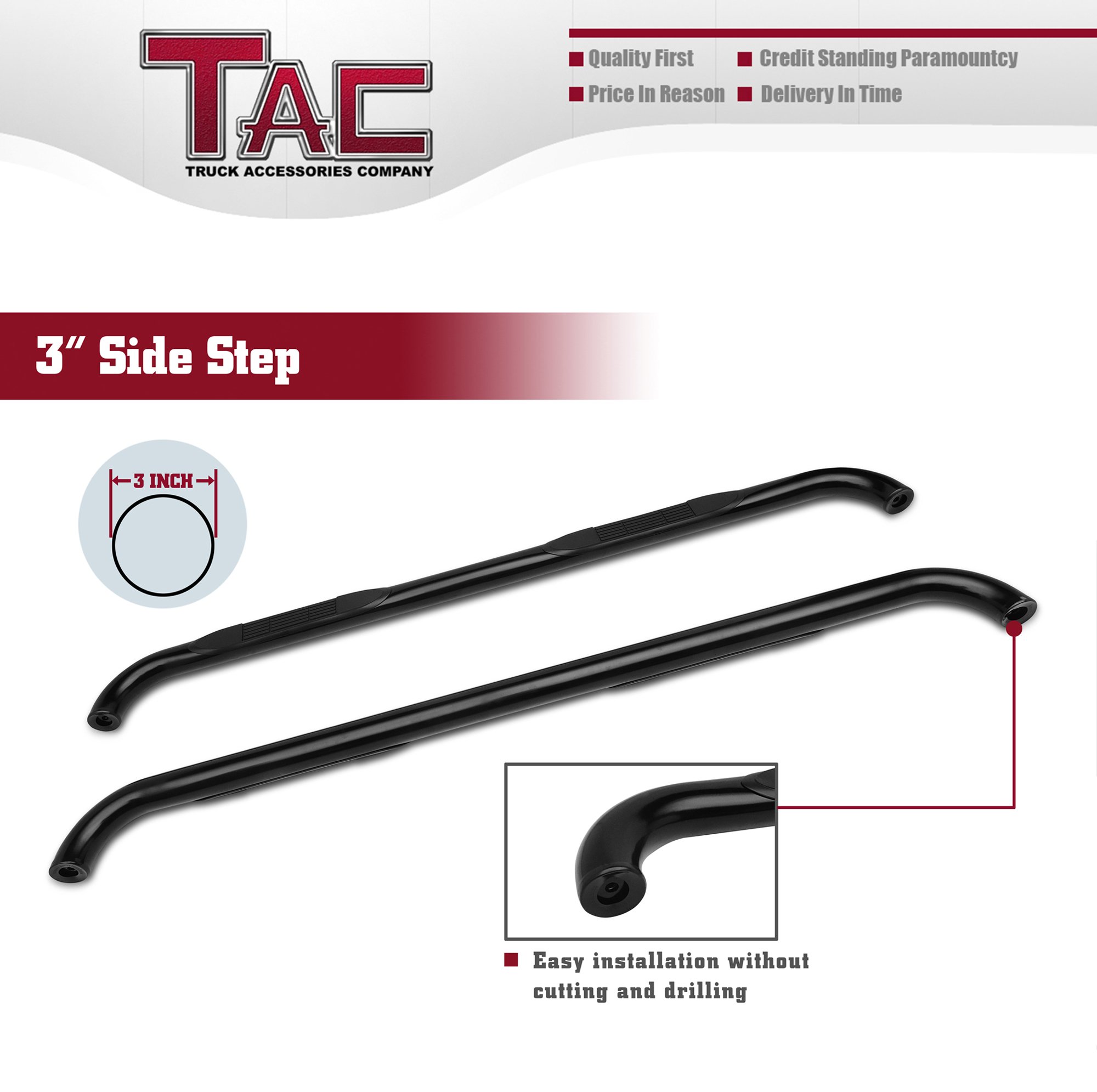 TAC Side Step Fit 1997-1998 F150/F250LD Super Cab 3 Door / 1999-2003 F150/F250LD Super Cab 4 Door (Incl. 04 Heritage) 3" Black Side Step Nerf Bars Step Rails Running Boards 2Pcs