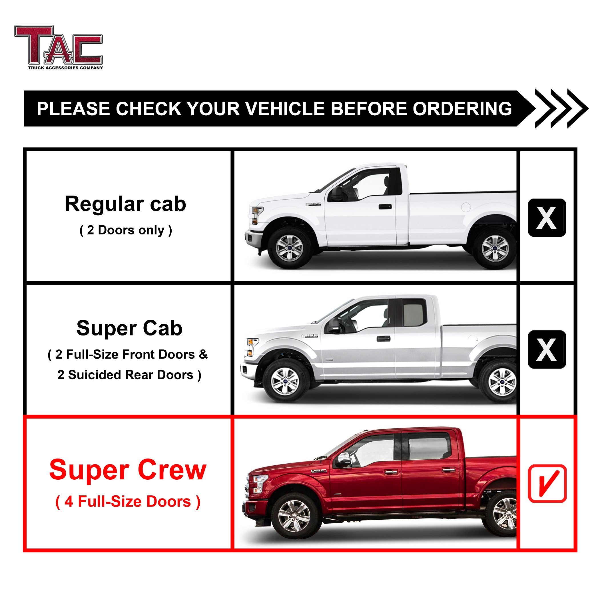 TAC Side Steps Compatible with 2001-2003 Ford F150|2004 F150 Heritage SuperCrew Cab 4 Door Pickup Truck 3" Black Side Bars Nerf Bars Step Rails Running Boards Off Road Exterior Accessories 2 Pieces