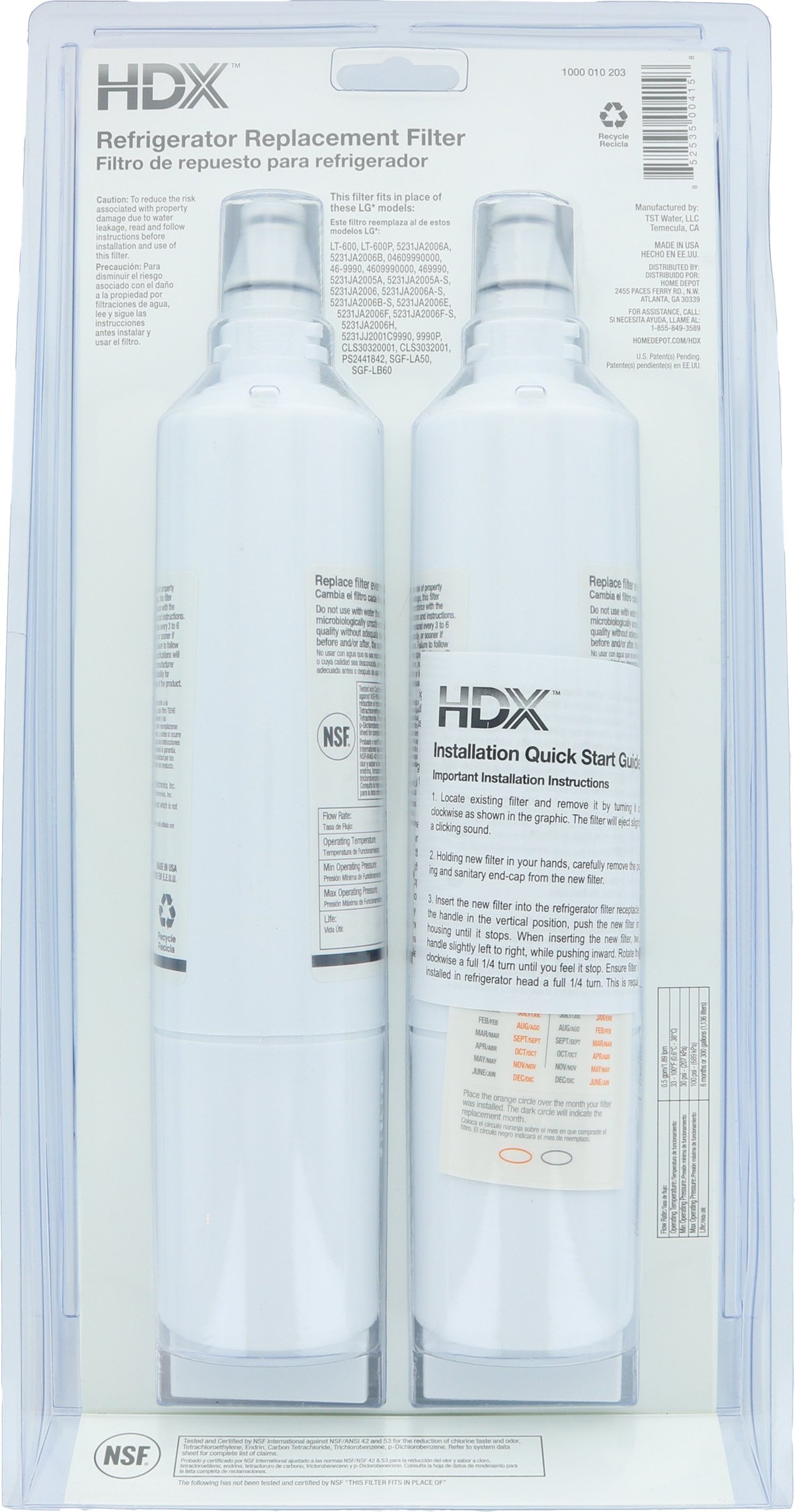 HDX FML-2 Replacement Water Filter / Purifier for LG Refrigerators (2 Pack)