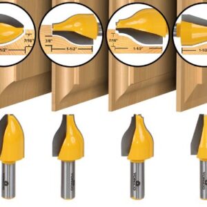 YONICO Raised Panel Cabinet Door Router Bits Vertical Set 4 Bit 1/2-Inch Shank 12404