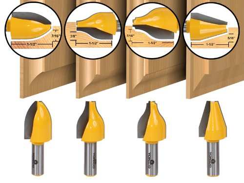 YONICO Raised Panel Cabinet Door Router Bits Vertical Set 4 Bit 1/2-Inch Shank 12404