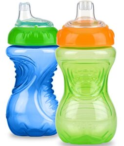 nuby 2 pack no spill cup, 10 ounce, blue - green