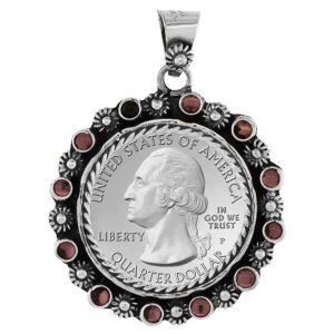 Sterling Silver Quarter Dollar Bezel 24 mm Coins Prong Back Flower Edge Amethyst Color Beads 25 Cent Coin NOT Included