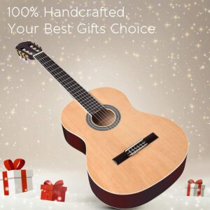 ADM Full Size Classical Nylon Strings Acoustic Guitar 39 Inch Classic Guitarra Starter Bundle for Adult with Free Lessons, Gig Bag, Tuner, Footstool, Kids Student Beginner Kits, Nature