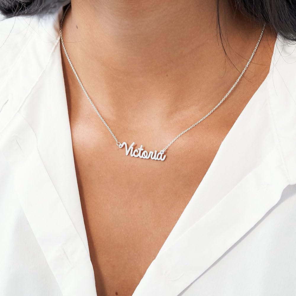 MYKA Personalized Cursive Name Necklace Custom Made Precious Metals Sterling Silver 925 & Gold Jewelry Nameplate Gift for Christmas (Sterling Silver)