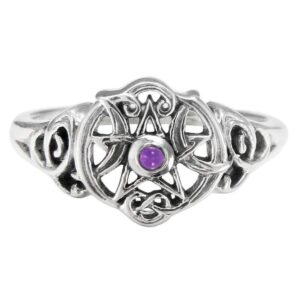 Dryad Design Sterling Silver Heart Pentacle Ring with Natural Amethyst Size 4.5