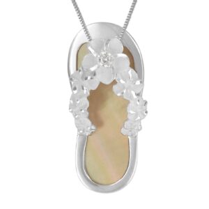 sterling silver mother of pearl slipper flip flop pendant necklace, 16+2" extender