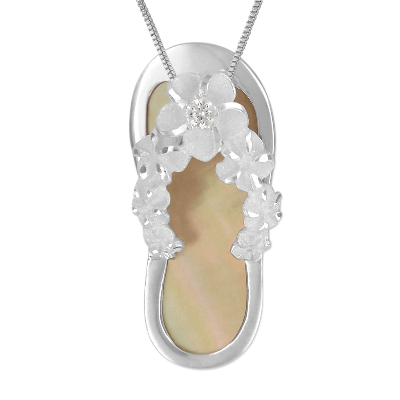 Sterling Silver Mother Of Pearl Slipper Flip Flop Pendant Necklace, 16+2" Extender