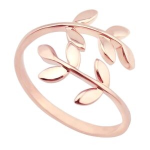 ELBLUVF Stainless Steel 18k Rose Gold Plated Leaves Leaf Laurel Adjustable Branch Ring Jewelry for Women