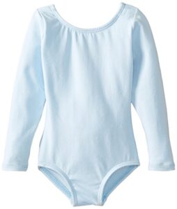 clementine girls' big (7-16) crew neck long sleeve leotard one piece tops bodysuit dancewear costumes, light blue, 8/10