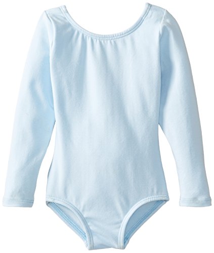 Clementine Girls' Big (7-16) Crew Neck Long Sleeve Leotard One Piece Tops Bodysuit Dancewear Costumes, Light Blue, 8/10