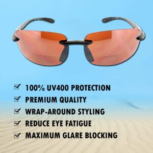 Fiore Island Sol Polarized Bifocal Sunglasses Sports Wrap Sun Readers Rimless TR90 Bi Focal Reading Glasses For Men And Women | 100% UV Protection