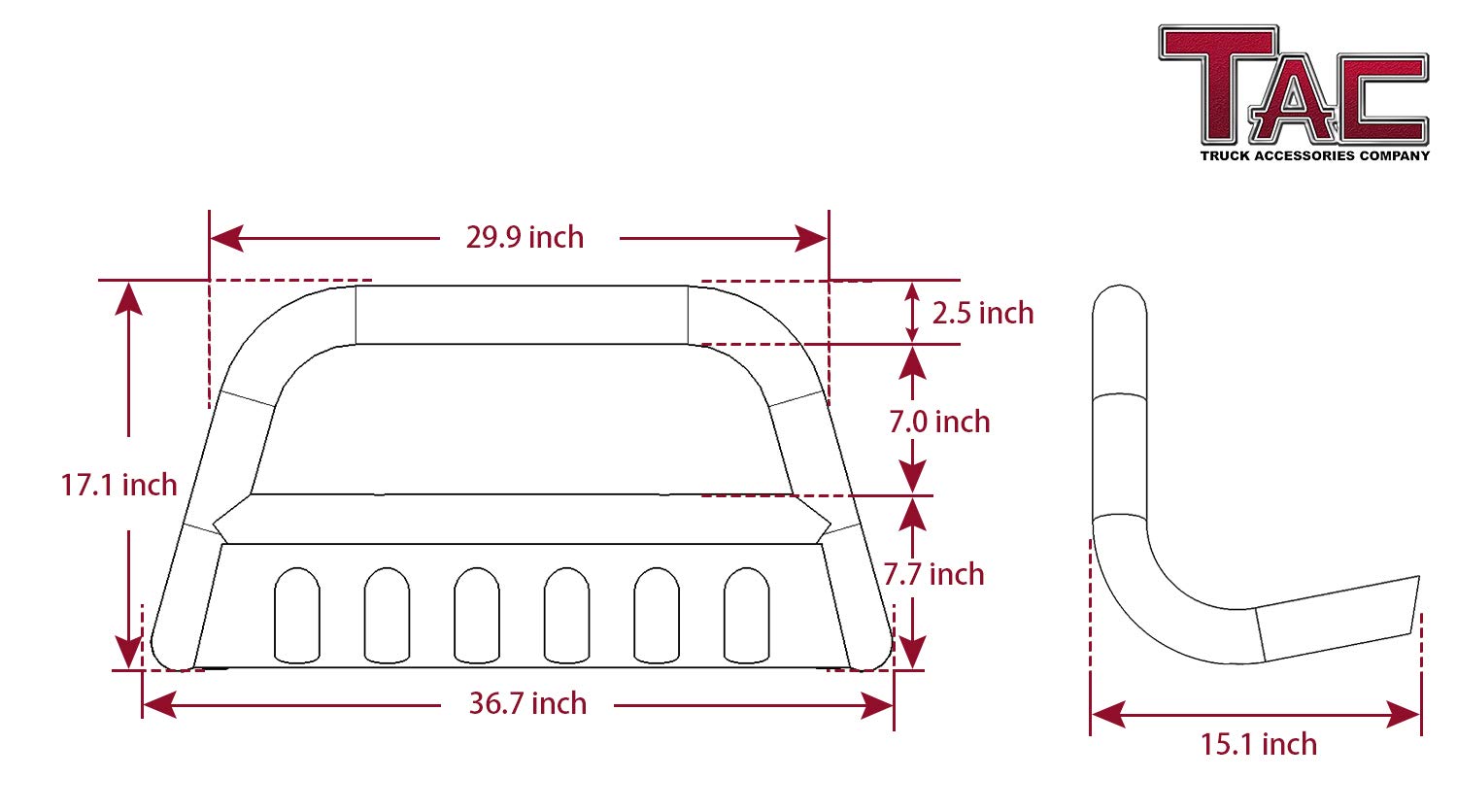 TAC Bull Bar Fit 1998-2012 Ford Ranger/Ranger Edge (Excluded STX Model) Pickup Truck 2.5” Black Front Bumper Grille Guard Brush Guard