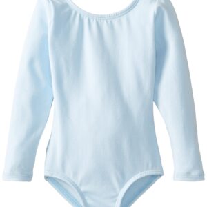 Clementine Apparel Girls Crew Neck Long Sleeve Leotard One Piece Tops Bodysuit Dancewear Costumes Light Blue, 6X-7