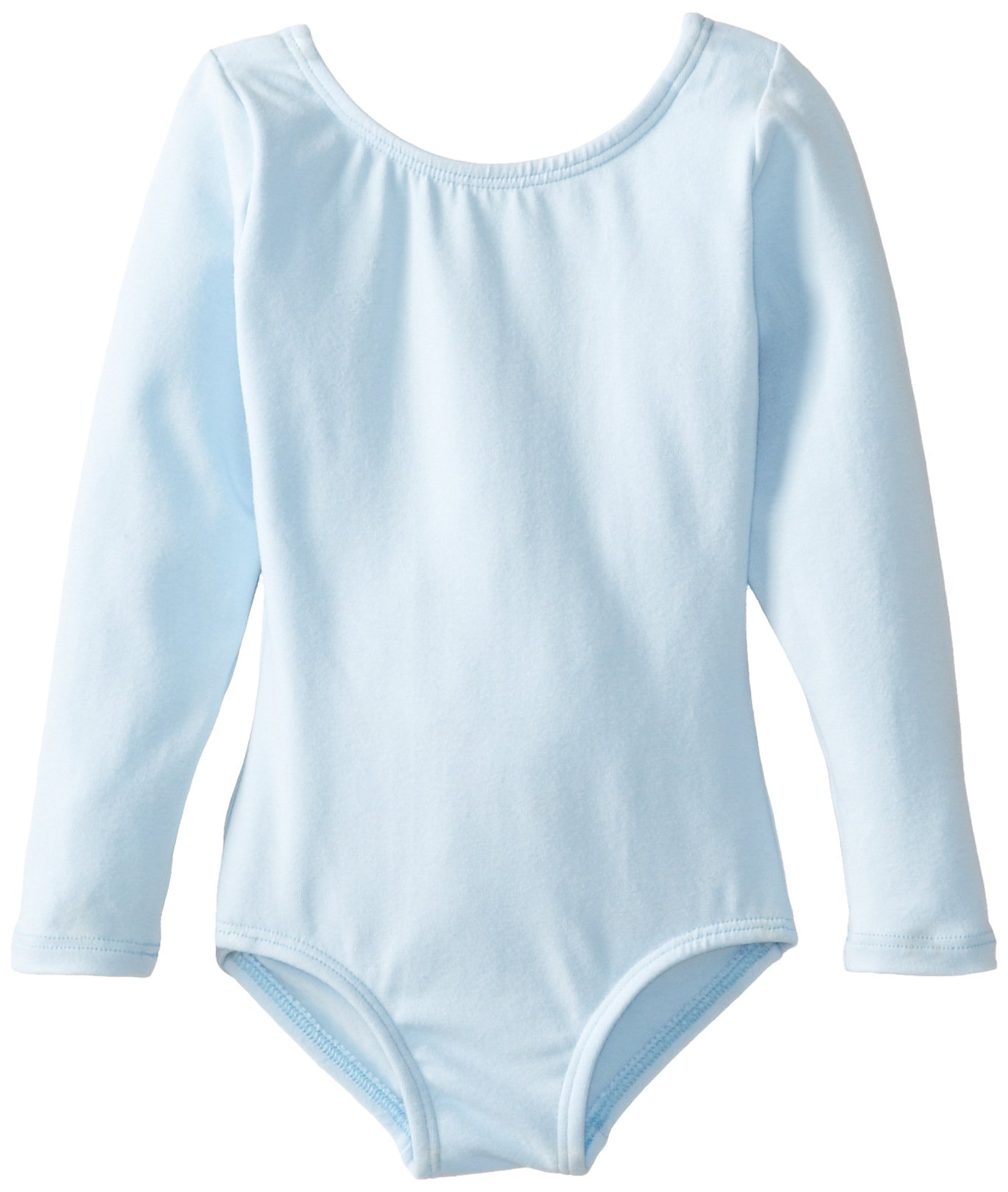 Clementine Apparel Girls Crew Neck Long Sleeve Leotard One Piece Tops Bodysuit Dancewear Costumes Light Blue, 6X-7