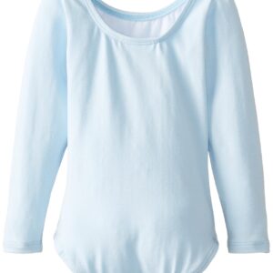 Clementine Apparel Girls Crew Neck Long Sleeve Leotard One Piece Tops Bodysuit Dancewear Costumes Light Blue, 6X-7