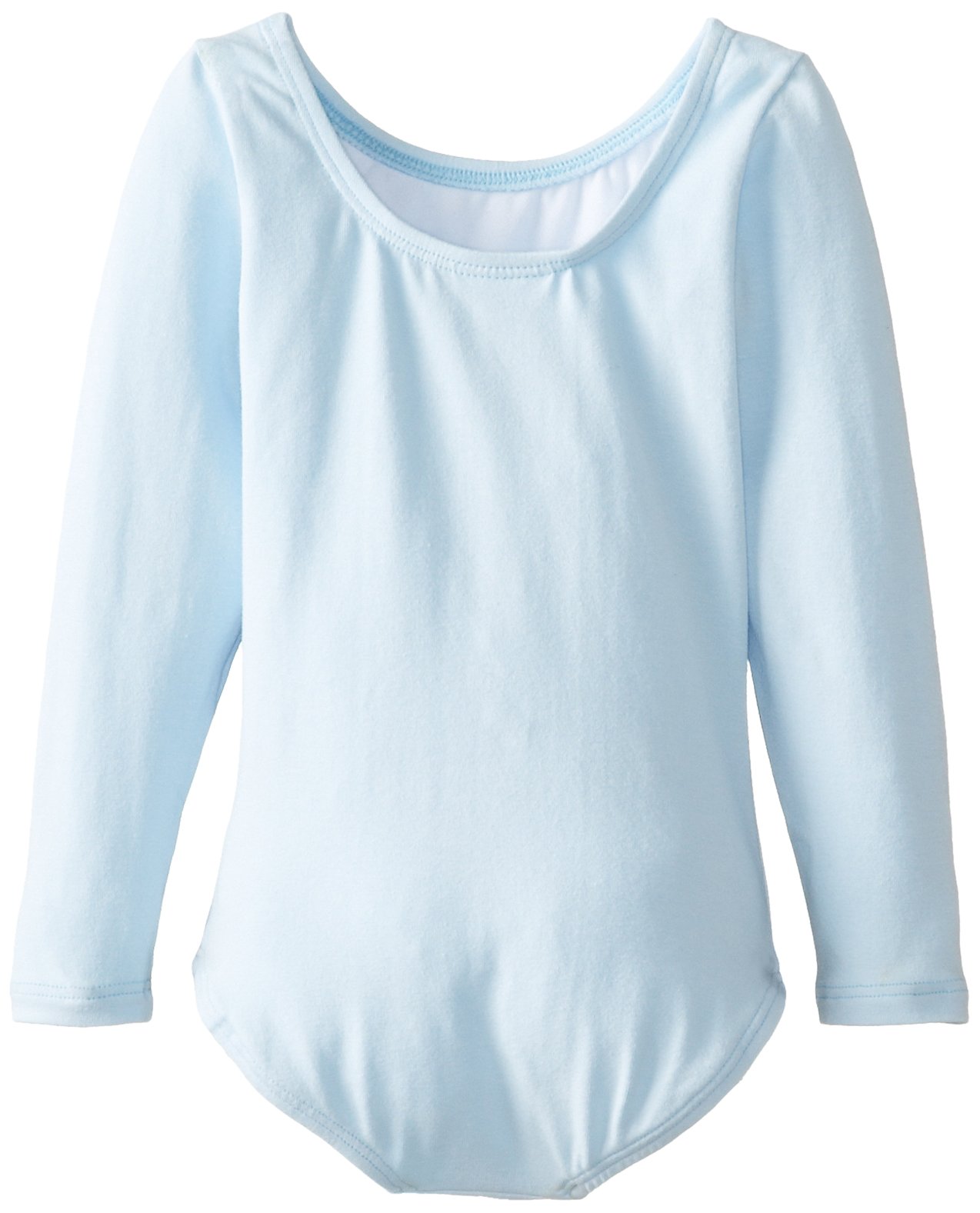 Clementine Apparel Girls Crew Neck Long Sleeve Leotard One Piece Tops Bodysuit Dancewear Costumes Light Blue, 6X-7