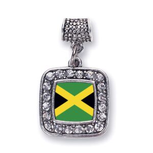 inspired silver - jamaican flag memory charm for women - silver square charm for bracelet with cubic zirconia jewelry