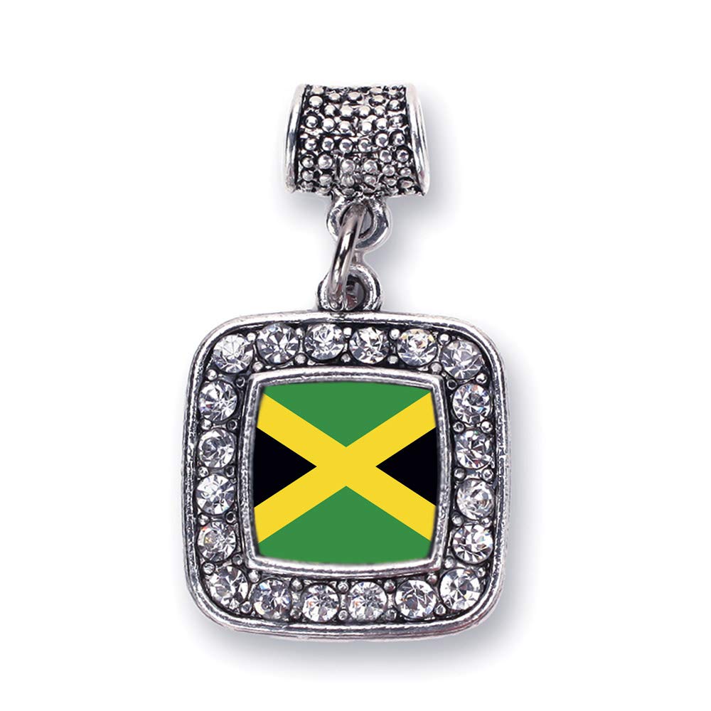 Inspired Silver - Jamaican Flag Memory Charm for Women - Silver Square Charm for Bracelet with Cubic Zirconia Jewelry